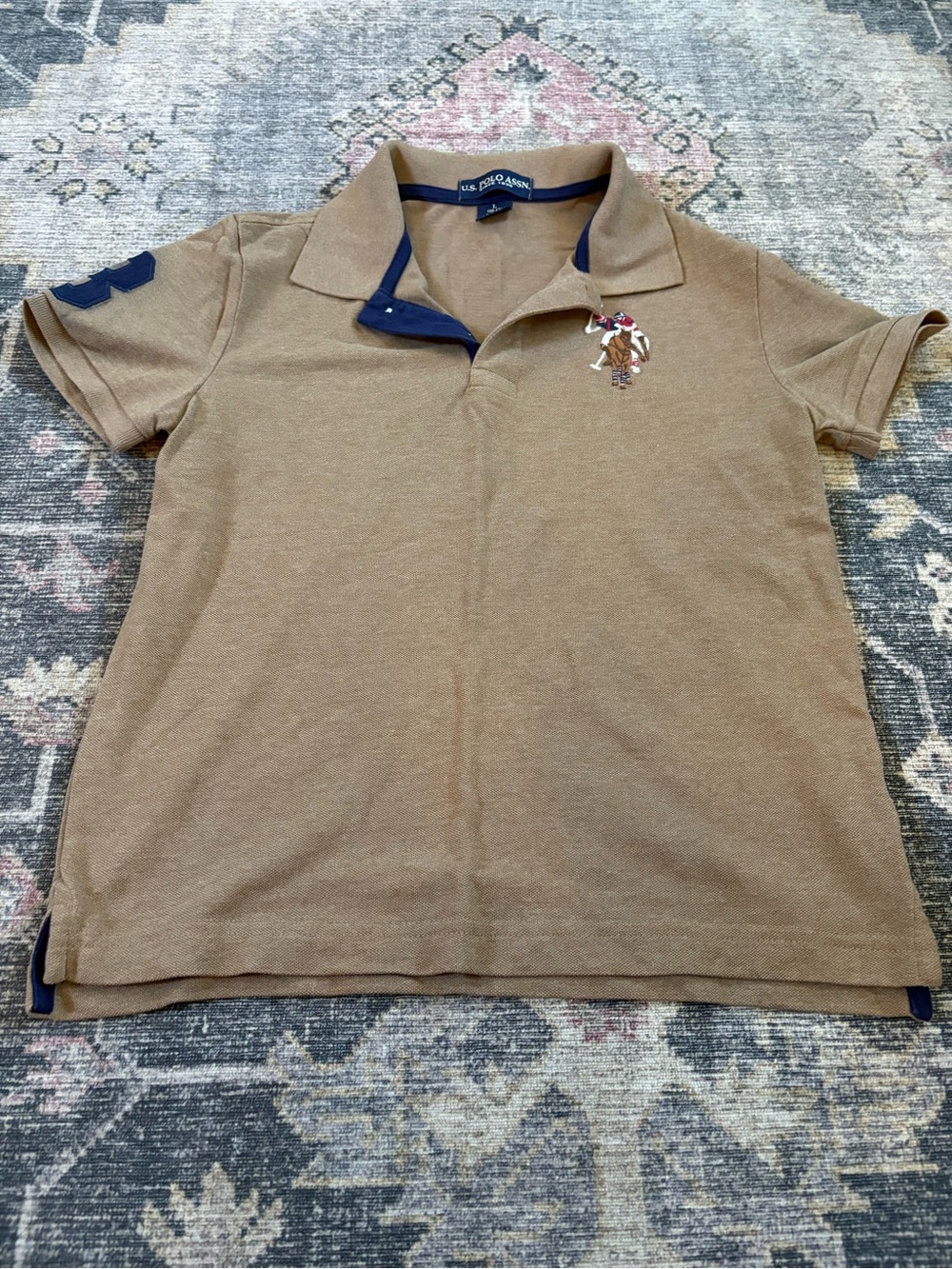 U.S. Polo Assn. Brown Polo with Navy Trim and Embroidered Logo